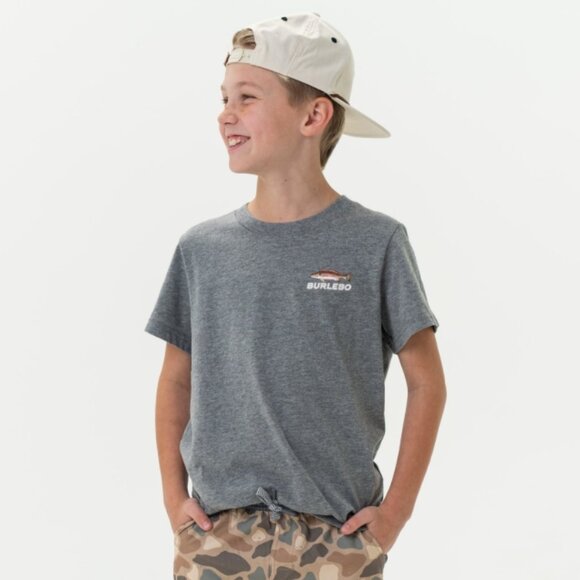 BURLEBO Youth Short Sleeve Pocket Tee KEEPER REDFISH - SS - DARK HEATHER GREY - Picture 2 of 2